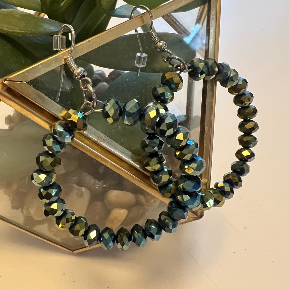 Elegant Blue Beaded Hoop Earrings